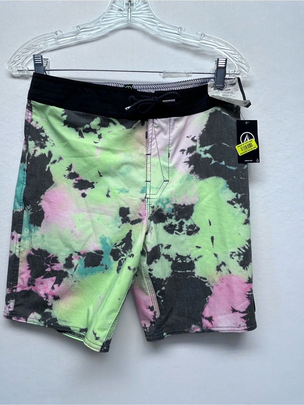 Volcom Neon Green and Aqua Tie-Dye Swim Shorts